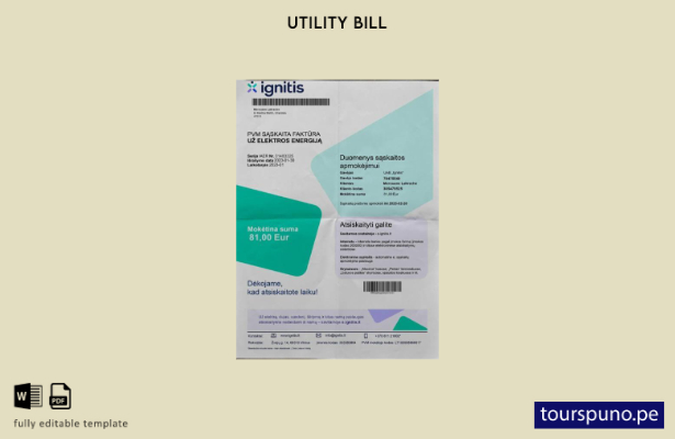 lista para imprimir la plantilla de factura de electricidad de Lituania Ignitis