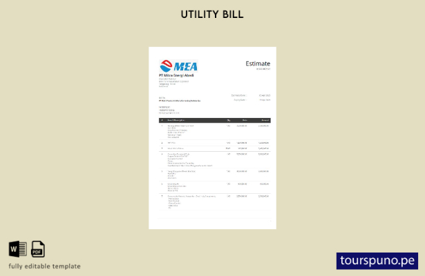 lista para imprimir plantilla de factura de servicios públicos MEA de Indonesia