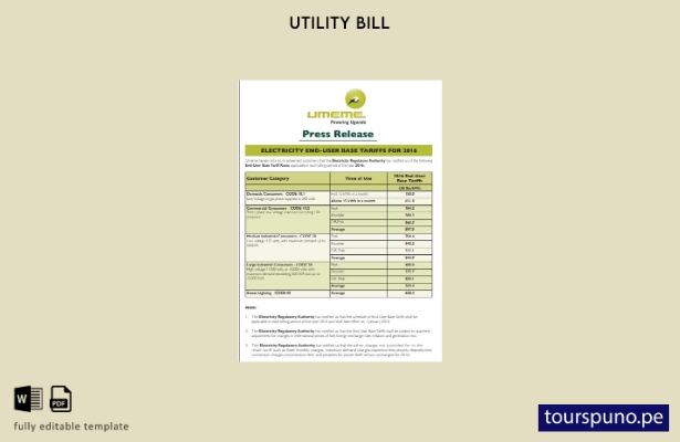 lista para imprimir plantilla de factura de servicios públicos UMEME de Uganda