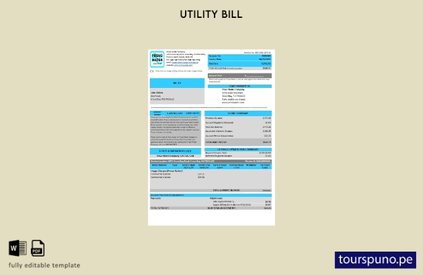 listo para imprimir plantilla de factura de servicios públicos de Provo Water Co
