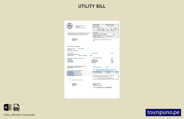listo para imprimir plantilla de factura de servicios públicos de Wellsboro Elec