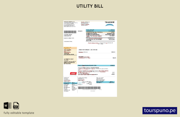 listo para imprimir plantilla de word   factura de telecomunicaciones de Argenti